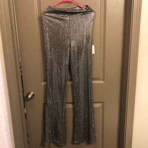 Sequin High-Waisted Flared Pants